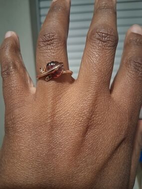 Pandora Rose Gold Ring with Pink Glass Orb/ (1) STONES MISSING @ THE TOP OF RING